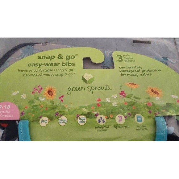 Green Sprouts 3 Pack Snap & Go Wipe-Off Bibs Oceanic 9-18 Months. NWT - Picture 4 of 6